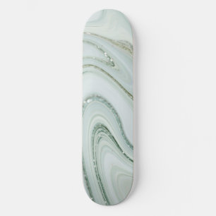 Elegant Marble Swirl Silver Glitter Sparkle Glam Persoonlijk Skateboard
