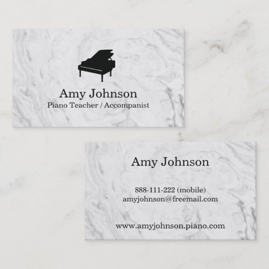 Elegant Marble Texture Piano Teacher Visitekaartje (Voorkant / Achterkant)