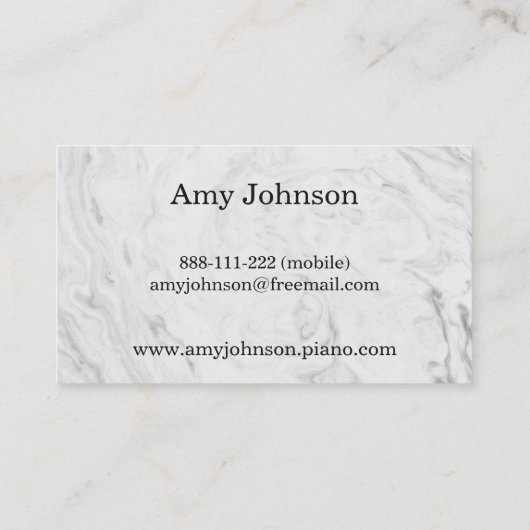 Elegant Marble Texture Piano Teacher Visitekaartje (Achterkant)