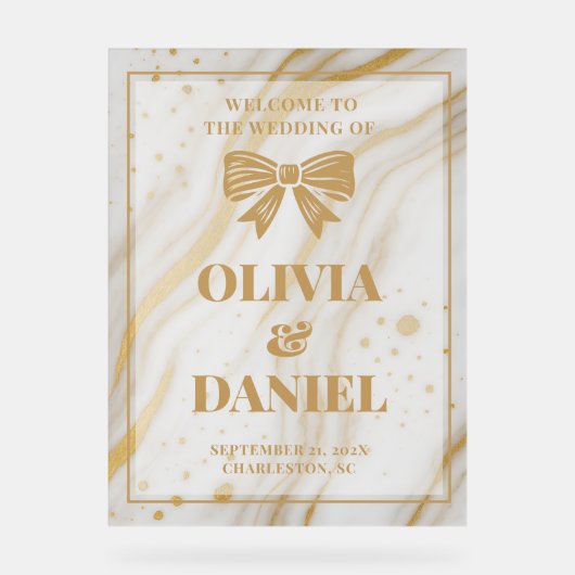 Elegant Marble Texture Welcome with Gold Acryl Bord (Voorkant)