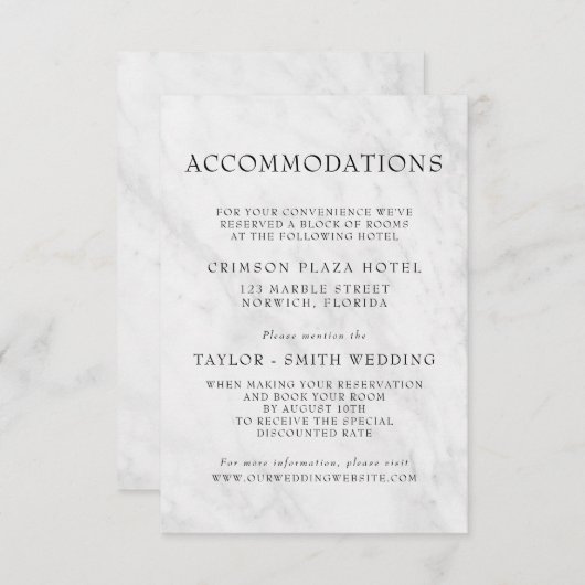Elegant Marble Trendy Wedding Accommodations Informatiekaartje (Voorkant / Achterkant)
