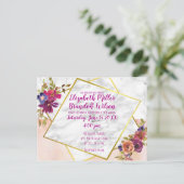 Elegant Marble Waterverf Floral Gold Wedding Briefkaart (Staand voorkant)