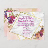 Elegant Marble Waterverf Floral Gold Wedding Briefkaart (Voorkant / Achterkant)