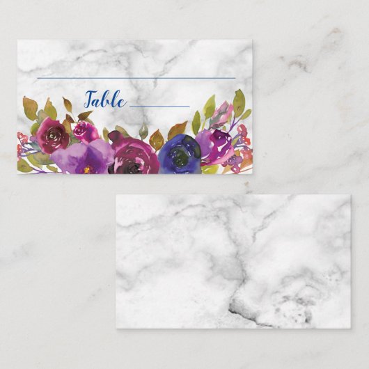 Elegant Marble Waterverf Floral Gold Wedding Plaatskaartje (Voorkant / Achterkant)