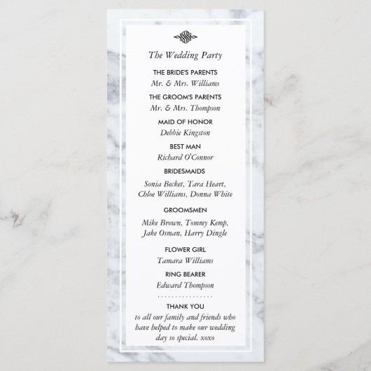 Elegant Marble Wedding Programme Programmakaart (Achterkant)