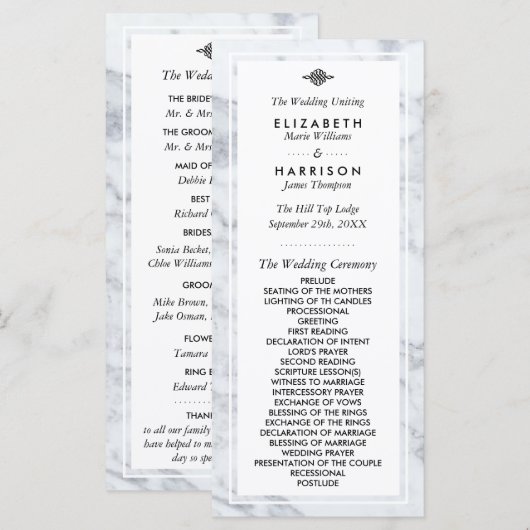 Elegant Marble Wedding Programme Programmakaart (Voorkant / Achterkant)