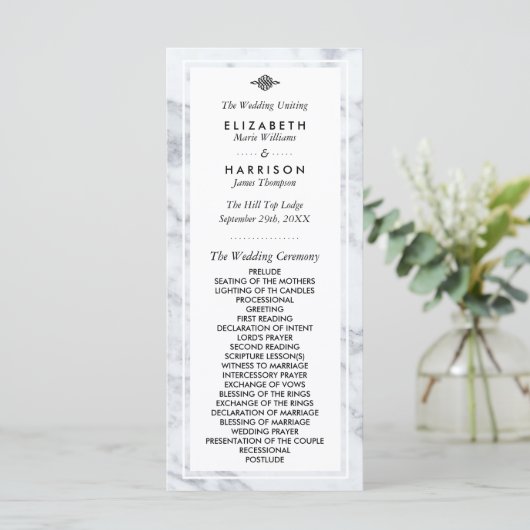 Elegant  Marble Wedding Programme Programmakaart (Staand voorkant)