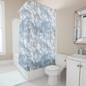 Elegant Marble White Dusty Blue Silver Faux Folie Douchegordijn (In situ)
