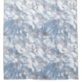 Elegant Marble White Dusty Blue Silver Faux Folie Douchegordijn (Voorkant)