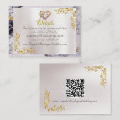 Elegant Marble, White, Gold Frame, Gold Heart Informatiekaartje (Voorkant / Achterkant)