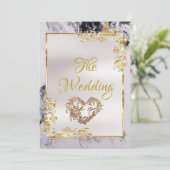 Elegant Marble, White, Gold Frame, Gold Heart Kaart (Staand voorkant)