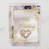 Elegant Marble, White, Gold Frame, Gold Heart Kaart (Voorkant / Achterkant)