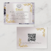 Elegant Marble, White, Gold Frame, Silver Heart Informatiekaartje (Voorkant / Achterkant)