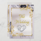 Elegant Marble, White, Gold Frame, Silver Heart Kaart (Voorkant / Achterkant)