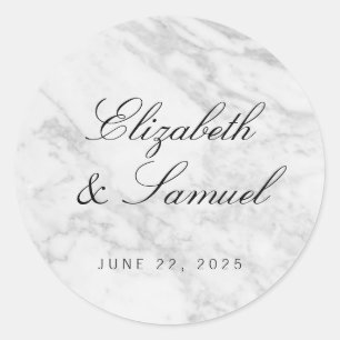 Elegant Marble White Gray Round Wedding Sticker