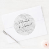 Elegant Marble White Gray Round Wedding Sticker (Envelop)