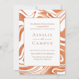 Elegant Marbling Copper Wedding Invitation Kaart