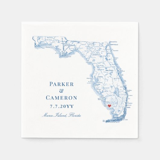 Elegant Marco Island Florida Kaart Bruiloft Servet (Voorkant)