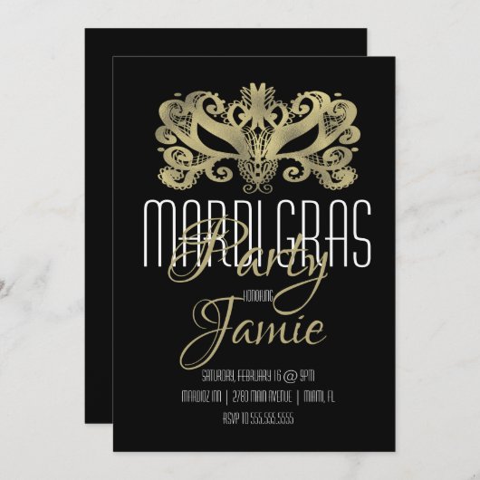 Elegant Mardi Gras-feest nep goud en zwart Kaart (Voorkant / Achterkant)