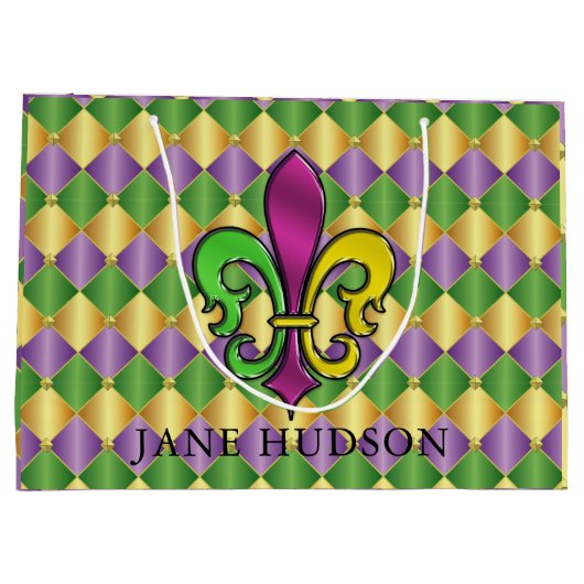 Elegant Mardi Gras Fleur De Lis Design Gift Bag Groot Cadeauzakje (Achterkant)