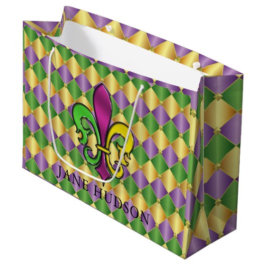 Elegant Mardi Gras Fleur De Lis Design Gift Bag Groot Cadeauzakje (Voorkant Gekanteld)