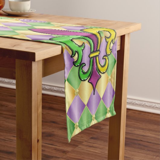 Elegant Mardi Gras Fleur De Lis Design Table Runne Korte Tafelloper (Voorbeeld)