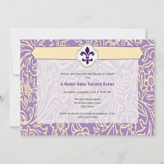 Elegant Mardi Gras Fleur de Lis Event Kaart (Voorkant)