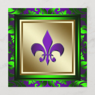 Elegant Mardi Gras Fleur de Lis Wedding Kaart