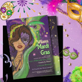Elegant Mardi Gras Masquerade Hand-drawn Portrait Kaart