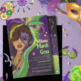 Elegant Mardi Gras Masquerade handgetekend portret Kaart