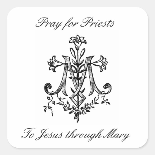 Elegant Marian Cross met Lilies Pray Priests Vierkante Sticker (Voorkant)