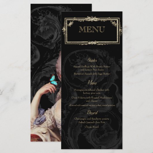 Elegant Marie Antoinette over zwart Frans geïnspir Menu (Voorkant / Achterkant)