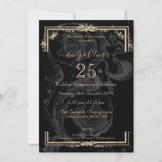 Elegant Marie Antoinette over zwart Jubileum Kaart (Voorkant)