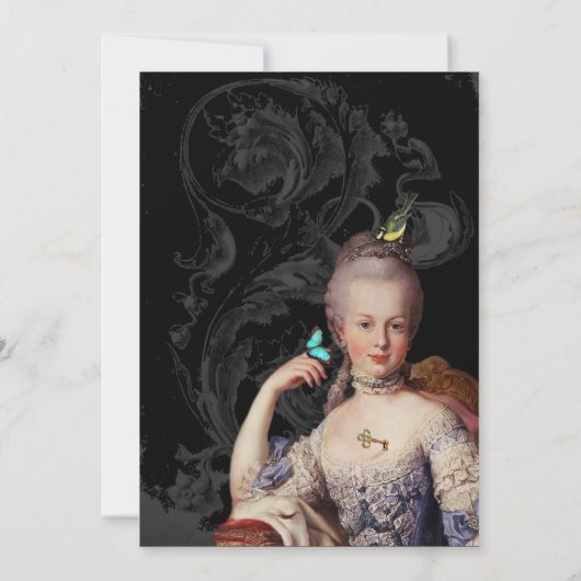 Elegant Marie Antoinette over zwart Jubileum Kaart (Achterkant)