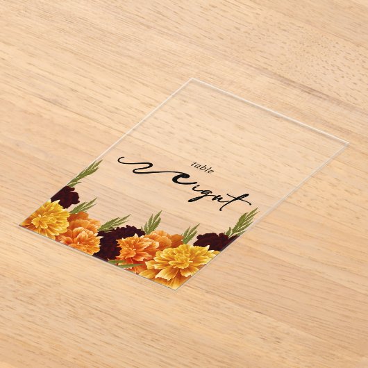 Elegant   "MARIGOLD" Floral  Acrylic Table Number Acryl Uitnodigingen (Laagn)