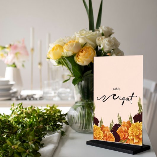 Elegant   "MARIGOLD" Floral  Acrylic Table Number Acryl Uitnodigingen
