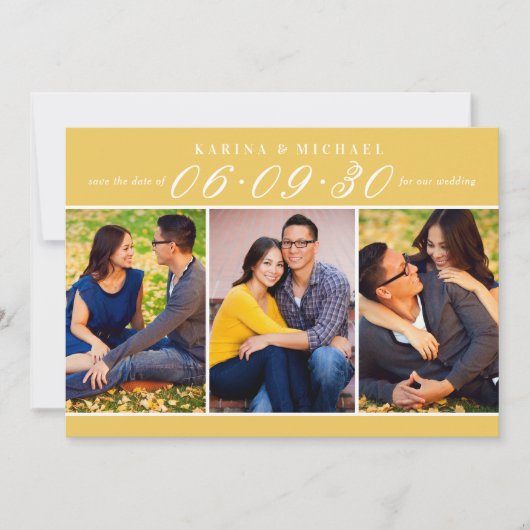 Elegant Marigold Yellow Wedding Photo Collage Save The Date (Voorkant)