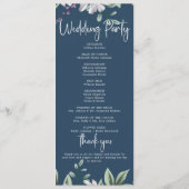 Elegant Marine Blauw Bloemen Script Bruiloft Cerem Programmakaart (Achterkant)