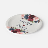 Elegant Marine Blauw Bourgondië Blush Bloemen Brui Papieren Bordje (Gekanteld)