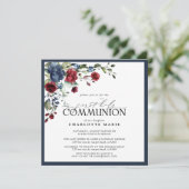 Elegant Marine Blauw Bourgondië Eerste Heilige Com Kaart (Staand voorkant)