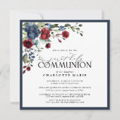 Elegant Marine Blauw Bourgondië Eerste Heilige Com Kaart (Voorkant)