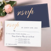 Elegant Marine Blauw Bruiloft Menu Keuze RSVP Kaar