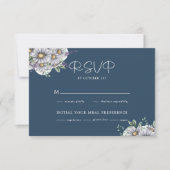 Elegant Marine Blauw Daisy Bloemen Bruiloft RSVP Kaartje (Voorkant)