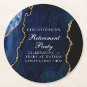 Elegant Marine Blauw Goud Agaat Pensioen Partij Ronde Kartonnen Onderzetter (Voorkant)