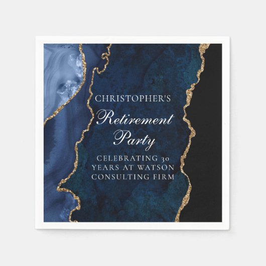 Elegant Marine Blauw Goud Agaat Pensioen Partij Servet (Voorkant)
