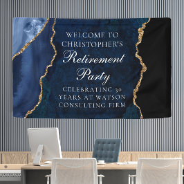 Elegant Marine Blauw Goud Agaat Pensioen Partij Spandoek