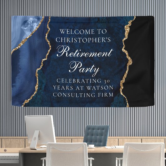 Elegant Marine Blauw Goud Agaat Pensioen Partij Spandoek