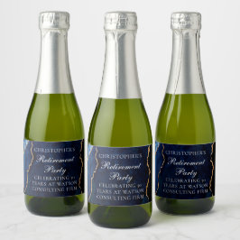 Elegant Marine Blauw Goud Agaat Pensioen Partij Sparkling Wijnetiket