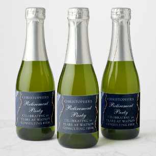 Elegant Marine Blauw Goud Agaat Pensioen Partij Sparkling Wijnetiket
