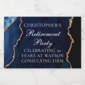 Elegant Marine Blauw Goud Agaat Pensioen Partij Sparkling Wijnetiket (Enkel label)